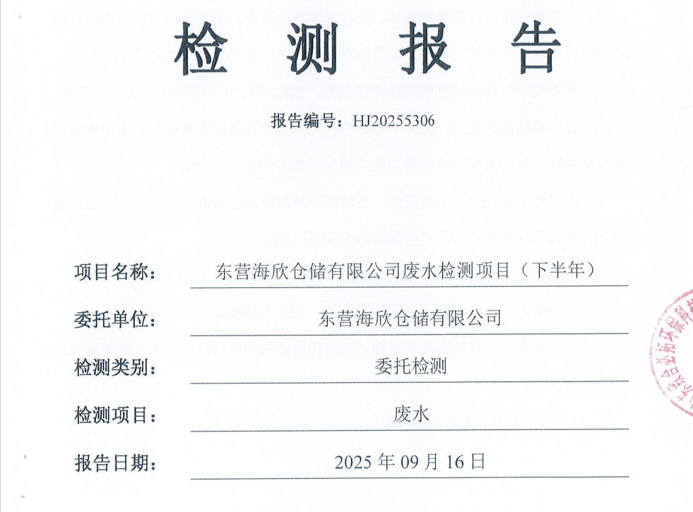 东营海欣仓储有限公司-下半年度检测报告（废水）